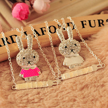 Lovely Rabbit Ear Crystal Fashion Silver Plated Statement Necklace for Girls Jewelry Pendants