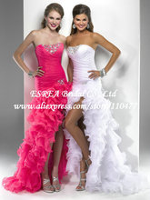 Beaded Strapless Designer Pleat Corset Ruffled All White Prom Dress Short Front Long Back JR628