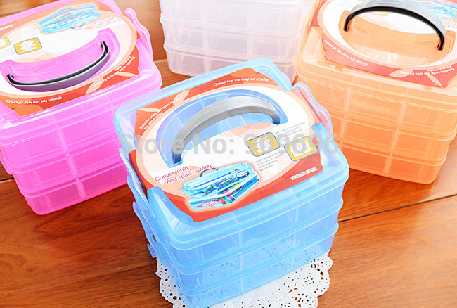 new Creative portable three layer removable plastic storage boxes clear jewelry box Free shipping 1724