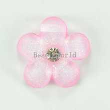 50 Pcs Pink Flower W/Rhinestone Resin Flatback Scrapbook Embellishment 16mm DIY Kid Hair Accessories Jewelry Finding(W03846 X 1)