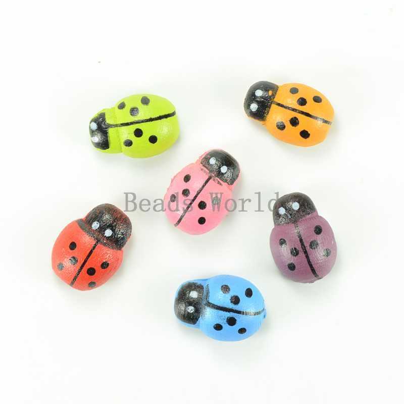 200 Pcs Mixed Painted Ladybug Self Adhesive Wood Scrapbooking Ornament 13x9mm Jewelry Findings W03858 X 1