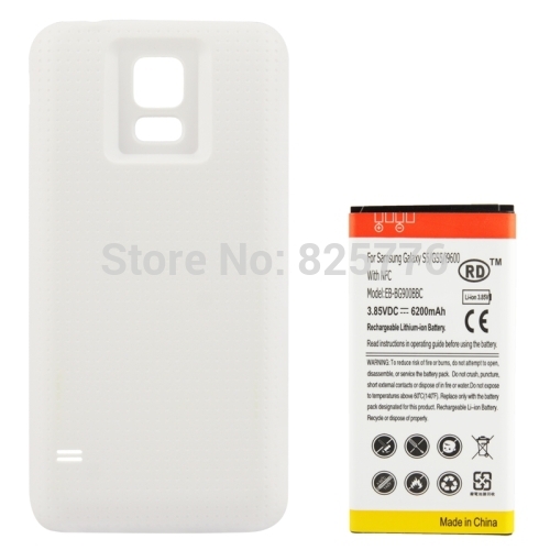 New Arrival 6200mAh Mobile Phone Battery with NFC White Cover Back Door for Samsung Galaxy S5