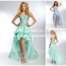 New Fashion Beaded Corset Turquoise High Low Prom Dresses Short Front Long Back Party JR677