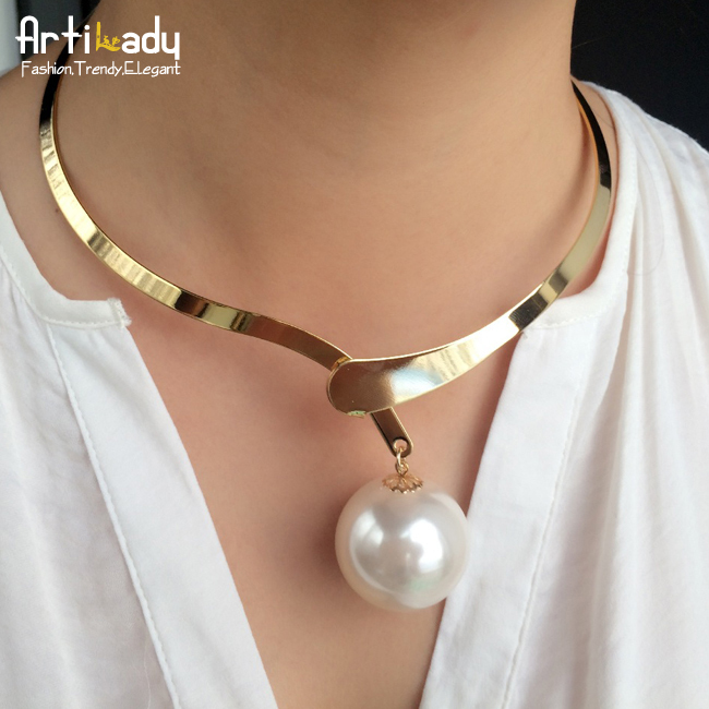 Artilady Hot Sale Big Pearl Choker Necklace Romantic 18K Gold Women Collar Necklace Women Jewelry