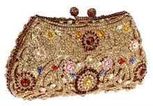 Crystal Flower Golden Brown Color Metal Evening Wedding Bridal Party Night Purse Clutch Bag Women Handbag