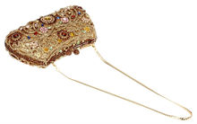 Crystal Flower Golden Brown Color Metal Evening Wedding Bridal Party Night Purse Clutch Bag Women Handbag