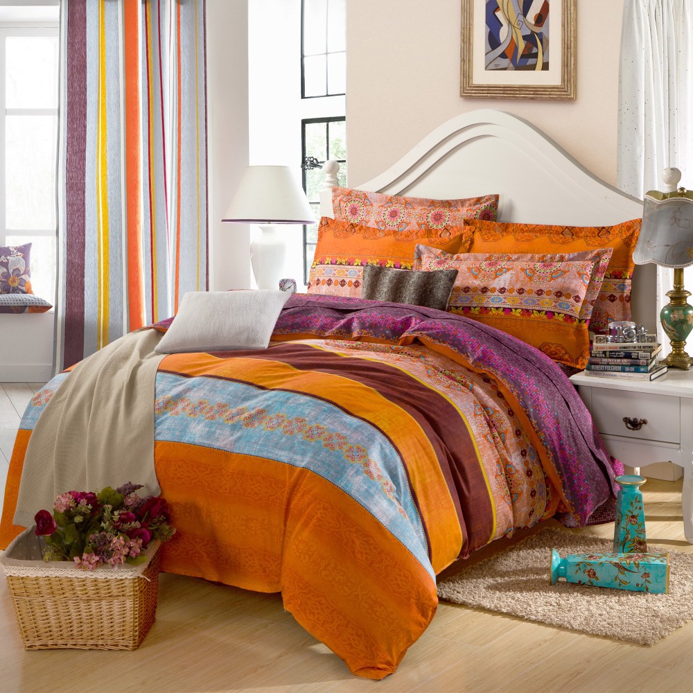 Hot sale boho 4pcs 100% cotton comforter bedding set with purple ...