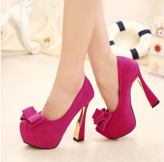 2014 Spring Summer brand New arrive pumps women s Sexy high heeled shoes bowknot chunky heel