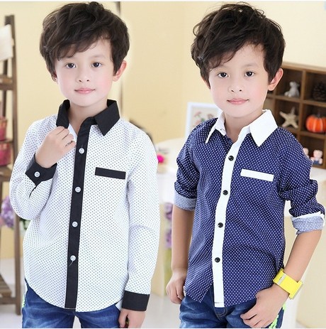 2015 NEW Polka Dot Boys Long Sleeve Shirts Spring Fall Turn Down Collar Kids Shirt 2