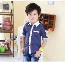 2015 NEW Polka Dot Boys Long Sleeve Shirts Spring Fall Turn Down Collar Kids Shirt 2