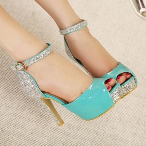 2014 Spring Summer brand New arrive pumps women s Sexy high heeled shoes charms glitter chunky
