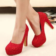 2014 Spring Summer brand New arrive pumps women’s Sexy high-heeled shoes charms lace chunky heel ultra high high-heeled TH149