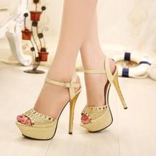 2014 Summer New arrive pumps women’s Sexy high-heeled charms crystals rivet thin heels ultra high high-heeled shoes sandal TH078