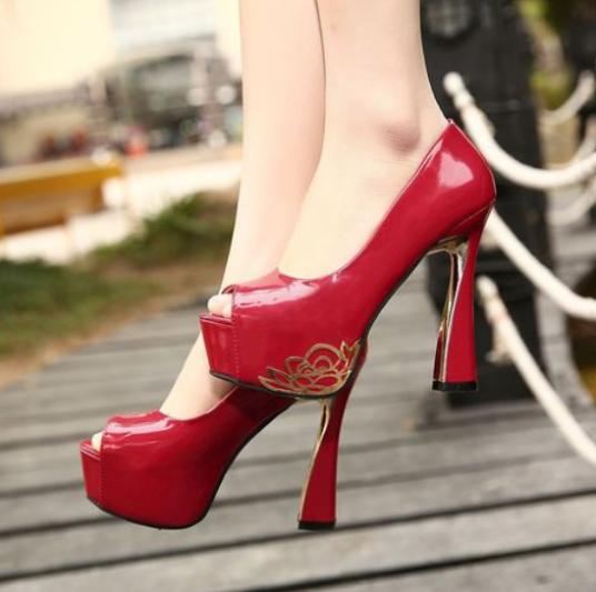 2014 Spring Summer brand New arrive pumps women s Sexy high heeled shoes charms flower chunky