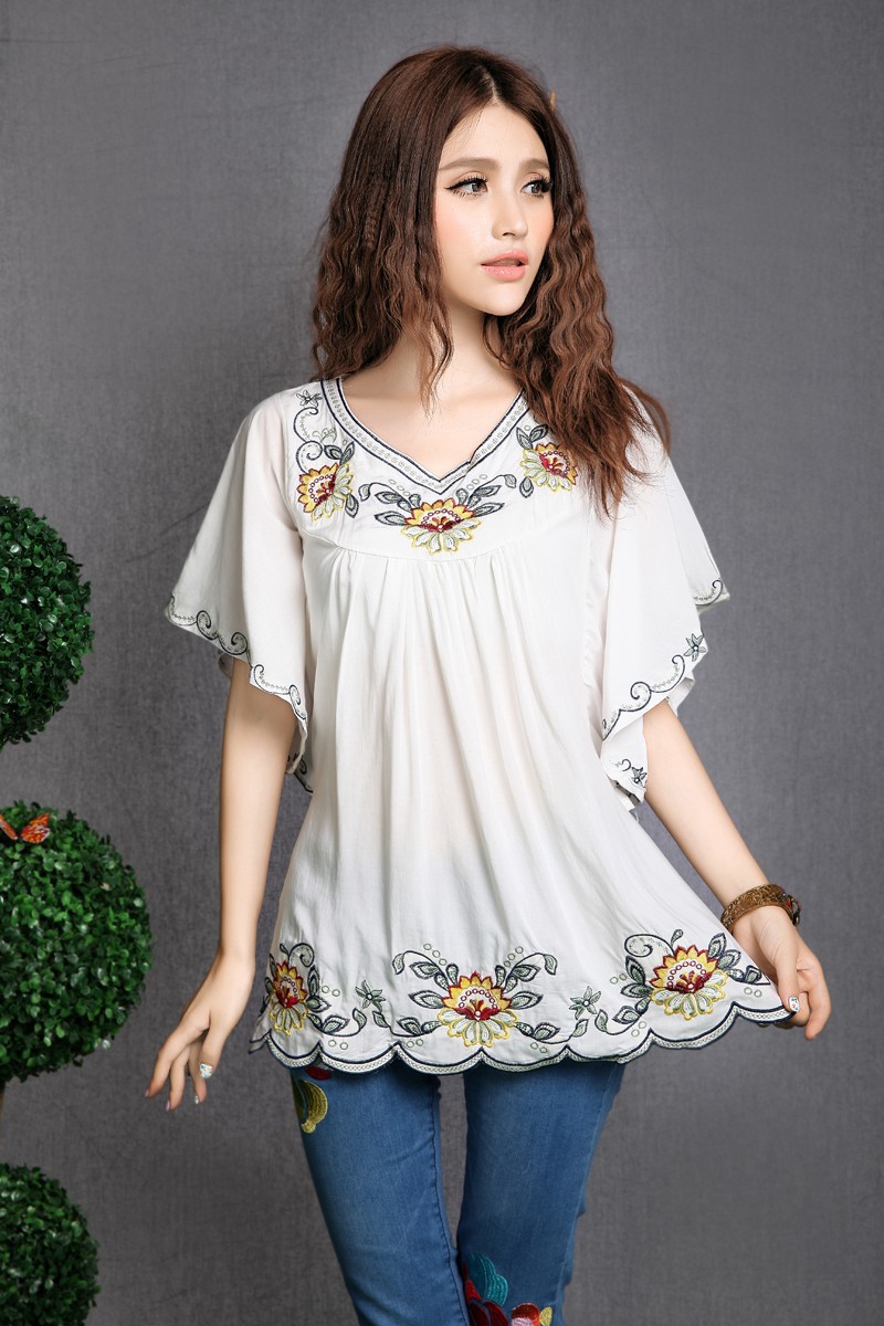 Floral EMBROIDERED BOHO Hippie blouses  shirt Women Clothing Tops ...