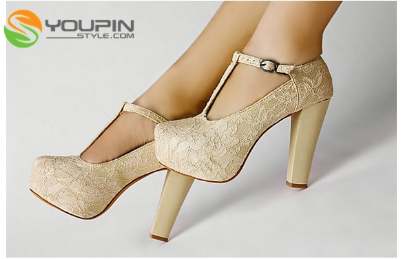  Women s Vogue Sexy Lace Shoes Chunky High Heels Platform Buckle Pumps Hot wedding shoes