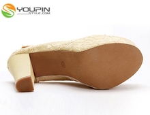  Women s Vogue Sexy Lace Shoes Chunky High Heels Platform Buckle Pumps Hot wedding shoes