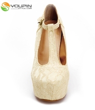  Women s Vogue Sexy Lace Shoes Chunky High Heels Platform Buckle Pumps Hot wedding shoes