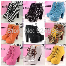Free shipping New Winter Women’s Boots Ankle Boots With Thick Platform High-heeled Boots Special Square Toe Plus Size