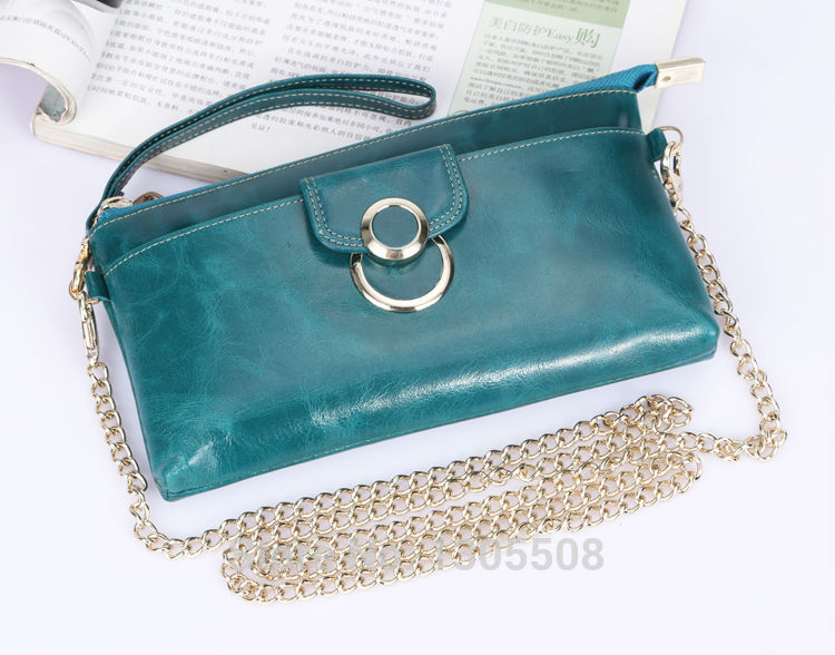 Free Shipping 2014 new first layer oil wax leather messenger bag leather handbag chain clutch bags