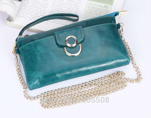 Free Shipping 2014 new first layer oil wax leather messenger bag leather handbag chain clutch bags genuine leather bags 5 color