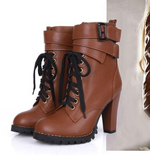 Size 34 -42 2014 autumn&winter women martin boots medium-leg high heel platform fashion leather ankle boots free shipping