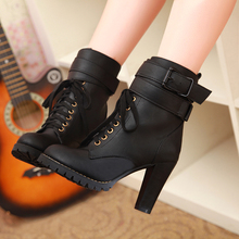 Size 34 42 2014 autumn winter women martin boots medium leg high heel platform fashion leather