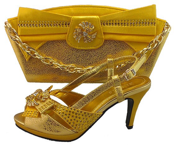 Fashion nice matching shoes and bag set gold shoe and bag retail wholesale free shipping by