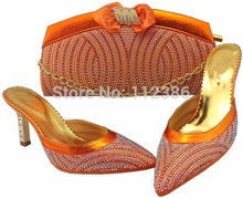 Free shipping matching shoe and bag for african ladies wedding and party at wholesale and retaila, TSH1095 orange