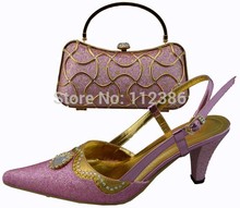 Pink fashion shoe and matching bag set, Wholesale elegant pointed shoe and bag with free shipping by DHL