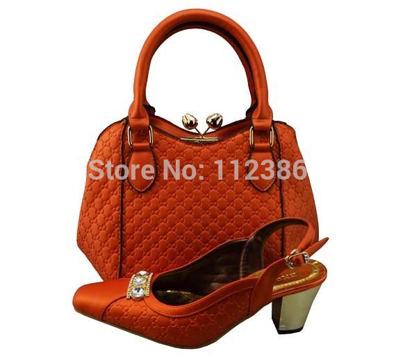 Hot sales African ladies Shoes and Matching Bag set with free shipping TSH1112 orange