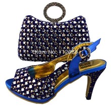 2014 new design summer Fashion pattern,african shoes and bag set in blue color 38-42