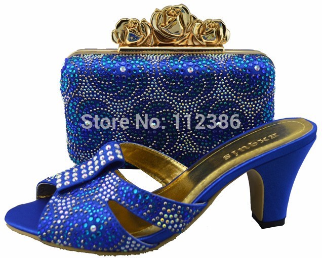 Free shipping Italian design african matching shoe and bag with wholesale price in royal blue