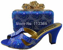 Free shipping Italian design african matching shoe and bag with wholesale price in royal blue