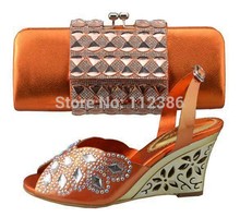 Elegant shoe and matching bag with free shipping by DHL with orange size euro size 38-43