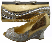 Free shipping newest design woman Italian fashion shoe and bag to match for African wedding and party
