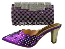 Wholesale- 2014 color African Shoe and bag,Free Shipping matching set of shoe and bag,PURPLE