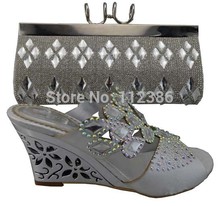 fashion african matching shoes and bags set with plenty stones and Italy designer Shoes and Bags,TSH1118 silver,free shipping
