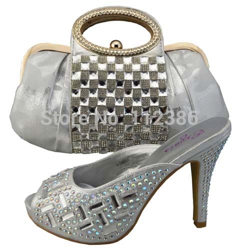 High heel fashion Italian style shoe and matching bag for wedding and party with free shipping
