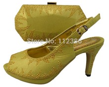 Elegant fashion style shoe and matching bag for african ladies , free shipping shoe and bag,GOLD