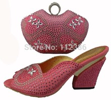 Free shipping by DHL wholesale shoe and matching bag for wedding and party in nice pink color