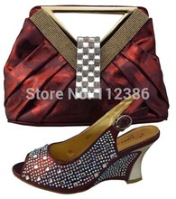 Free shipping Fashion women matching shoe and bag set for wedding and party., High quality Italian design in TSH1124 wine