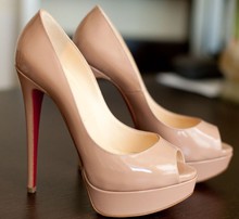 2014 genuine leather open peep toe platform high heels party shoes European size 4-10 women nude/black red sole pumps