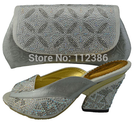 FREE SHIPING!!Italian Shoes and Bag Matching Set in silver euro size ...