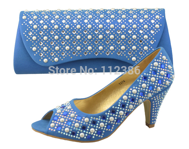 Matching african fashion shoe and bag with many pearl with free shipping by DHL 