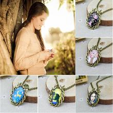 2014 Vintage Jewelry Fashion Cabochon Necklace Antique Bronze Oval Flower Girl tree Deer Alloy Pendant Chain Necklace For Women