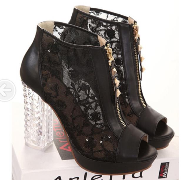 2014 summer station Rome chaton lace waterproof high heeled sandals crystal shoe coarse fish mouth shoes