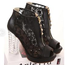 2014 summer station Rome chaton lace waterproof high heeled sandals crystal shoe coarse fish mouth shoes