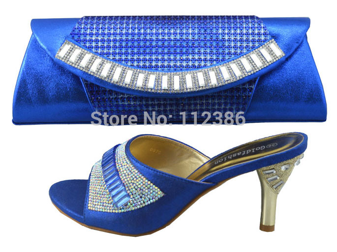 Free shipping Fashion woman Italian shoe with matching bag with wholesale price in blue size 38