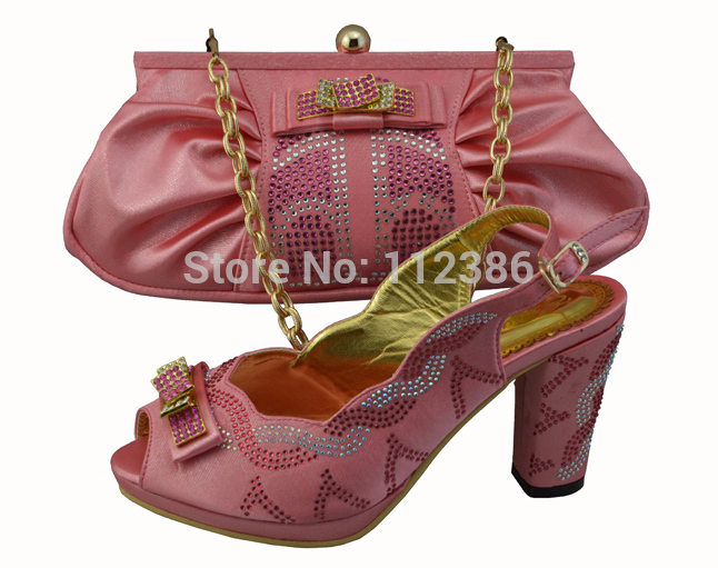 Free shipping and wholesale shoe and matching bag with rhinestones for African women italian shoe and